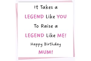Printperfect mum birthday cards, happy birthday mum legend card, funny mum cards from son or daughter (Pink Envelope)