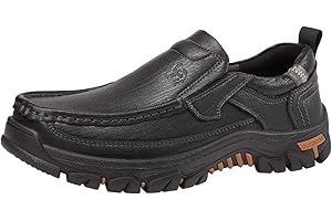 OutPro Herren Mokassins Slip On Loafers Leder Gummisohle Wanderschuhe