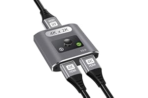 HXWLO HDMI Switch 4K@60Hz, Bi-directional HDMI Splitter, Aluminum HDMI Splitter 2 in 1 out / 1 In 2 out, HDMI Switcher, Support 3D 1080P, suit for TV Box,Laptop,PS3/4/5,DVD,Grey(CABLE NOT INCLUDE)