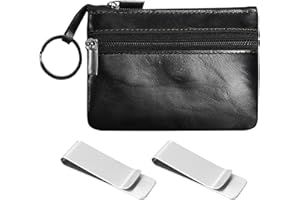 VIOLOTORIS Coin Purse Men, Coin Wallet, 2 Zippered Pockets, Retro, Portable, Scratch Resistant, for Bank Cards, Coins, Cash(Color:Black)