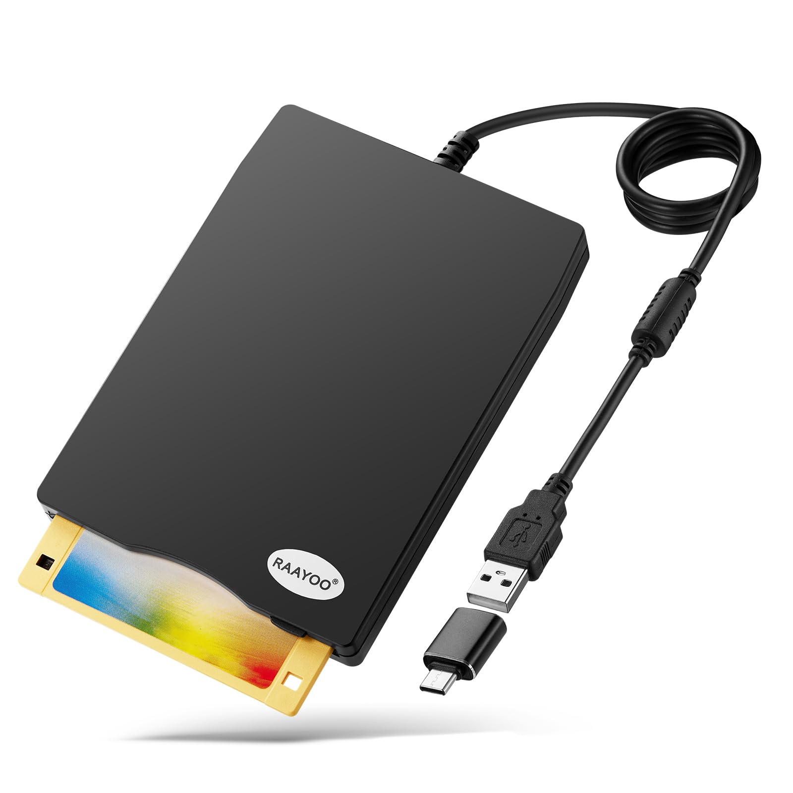 USB Floppy Disk Reader Drive, RAAYOO 3.5' External Portable 1.44 MB FDD Diskette Drive for Mac Windows 10/7/8/XP/Vista PC Laptop Desktop Notebook Computer Plug and Play No Extra drivers- Black