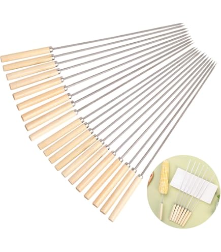 Brochettes Manche Bois 8 Brochettes Réutilisables En Inox - 40 Cm, Manche Bois - Barbecue, Jardin, Camping Accessoire Grillade - 3