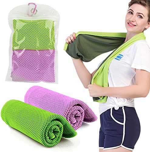 SUNTAPOWER Cooling Towel 2PCS, Cooling Scarf Instant Cooling Headband Wristband Bandana Soft Cool Bamboo Fiber Sports, Fitness, Gym & Yoga,Tennis, Gym, Hiking & Running etc Plastic Bag