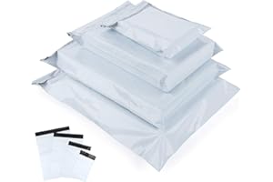 HOMEWIT Versandbeutel Plastik Versandtaschen, 100 x Weiß Blickdicht Neues Material Plastik Poly Kunststoffbeutel Selbstklebend mit 4 Gemischt Größe Versandtüten für Kleidung