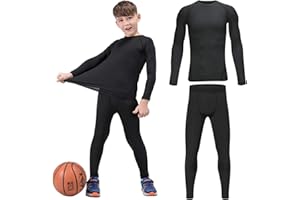 HOPLYNN Youth Boys' Compression Leggings Athletic Shirt Tights Top Base Layer Set Sports Youth for Kids
