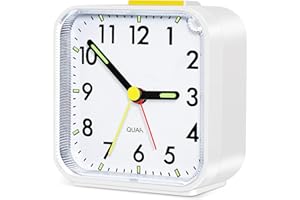 Aitvsfao Alarm Clock, Silent Bedside Non Ticking Alarm Clocks Table Bedside Clock Battery Powered Large Display Snooze Light Clocks for Heavy Sleepers Kids Bedrooms Office Travel (White)