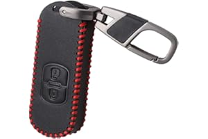 Happyit Skórzane etui na kluczyki samochodowe brelok do Mazda 2 3 5 6 CX3 CX4 CX5 CX-5 CX7 CX9 Axela Atenza 2 przyciski Fob Keyless (czerwony)