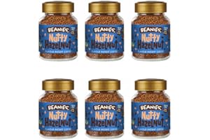 BEANIES FLAVOUR CO. 6X Beanies Nutty Hazelnut Flavoured Instant Coffee Jars: 50g per jar