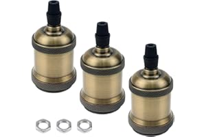 JaneYi 3 Pieces Vintage Lamp Holder E27 Solid Socket Ceramic Bulb Holder Rated 4A 250V E27 ES Lampholder Edison Screw Lamp Base Retro Pendant Light Adaptor for DIY Edison Bulb Pendant - Antique Bronze