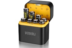 VENNERLI AA Rechargeable Lithium Batteries 1.5V 8-Pack Set 3600mWh High-Capacity 1600+ Cycles of Use Ultra-Long Lasting Time 3h Fast Charge with LED Charge Indicator Magnetic(Black 8-Pack&Charger)