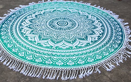 Grün Ombre rund Mandala Quaste Fransen Beach Überwurf Roundie Yogamatte Tischdecke Hippie Hippie Boho Gypsy Wand aufhängen
