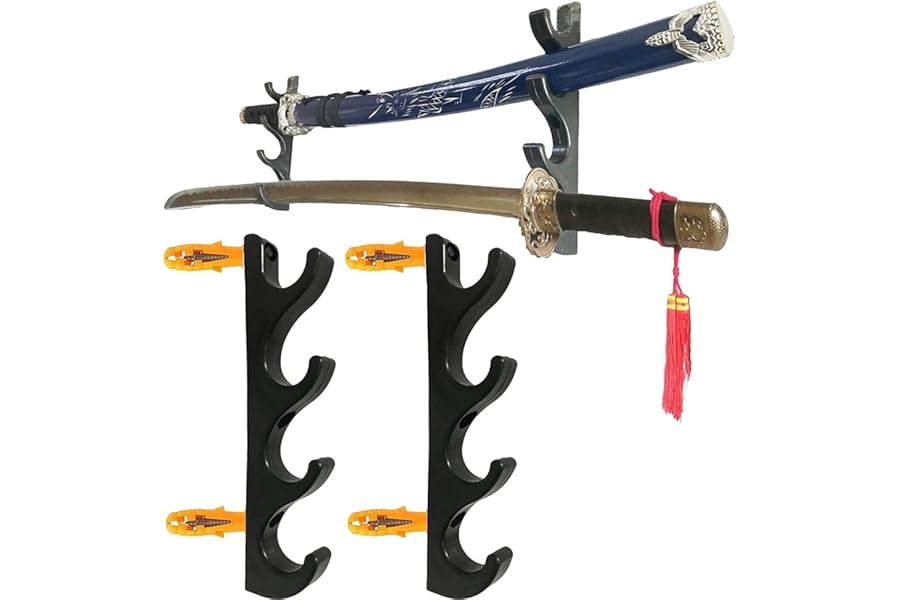 AUXPhome Four-Tier Sword Stand, Sword Wall Hook Wall Mount Sword Display Holder Stand Sword Bracket Hanger Rack - Easy to Install - Hardware included - No Sword, Black