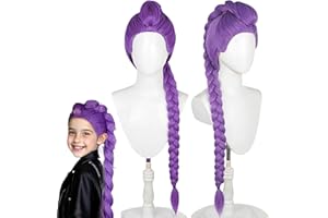 ABIELIU Long Braided 24" Purple Hair Extensions Adjustable Cap for Kids & Adults,Costume Kids Halloween Anime Costume Wig (Purple, 24 Inch)