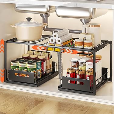 2-laags Keukenkruidenrek-organizer, Plank Onder De Gootsteen Met 4 Haken En 2 Kopjes Werkbladplank Organizer Kastplank Badkamer Geen Boren Vereist 2-laags Keukenkruidenrek-organizer, Plank Onder De Gootsteen Met 4 Haken En 2 Kopjes Werkbladplank Organizer Kastplank Badkamer Geen Boren Vereist