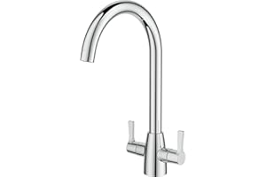 FORIOUS Kitchen Mixer Tap, Monobloc Kitchen Sink Taps 1 Hole with Dual Lever 360 Swivel, Suitable for Home Kitchens, RVs, Camping, Polished Chrome