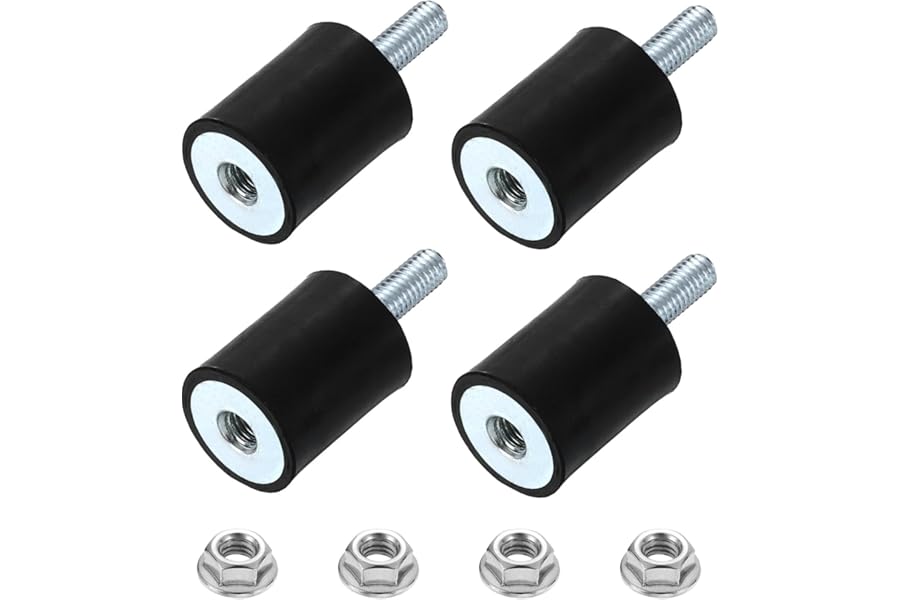 sourcing map M6 Rubber Mounts, 4Pcs 20x25mm(DxH) Rubber Cylindrical Anti Vibration Isolator Shock Absorber with Lock Nut for Car Bobbin Generator Air Compressors
