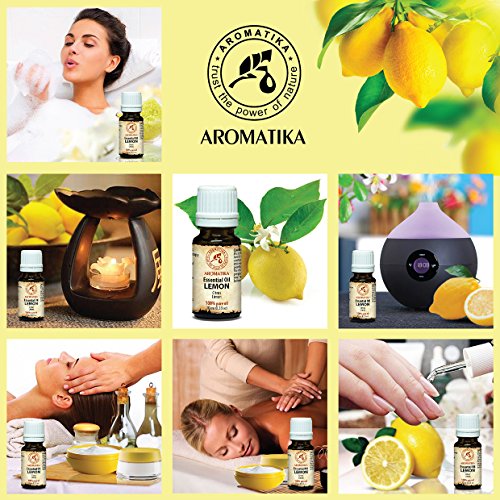 Zitronen Öl, 100 % naturreines ätherisches 10ml 0,33 oz, Reine & Natürliche Zitronenöl- Citrus Limon, Italien – für guten Schlaf /Beauty / Stressabbau / Baden / Körperpflege / Wellness Schönheit / Aromatherapie / Entspannung /Massage / SPA / Aroma diffuser / Duftlampe / Raumbeduftung / Kosmetik /Kosmetikanreicherung / Aromatherapeutische / Unverdünntes / Therapeutische / Alternative medizin; Glasflasche, von AROMATIKA - 3
