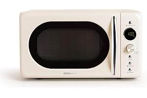 CREATE/MICROWAVE RETRO/Micro-ondes grill numérique blanc cassé/Style rétro, capacité 20L, plateau Ø245 mm, 3 programmes, 9 menus préinstallés, cuisson en plusieurs étapes, écran LCD, 900W