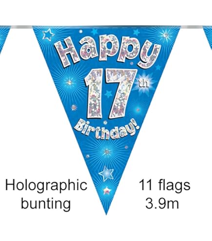 Blaue Party-Deko Zum 17. Geburtstag – Banner "Happy 17th Birthday" & 5 Hängende Wirbel, 3 M Lang, Glitzernd