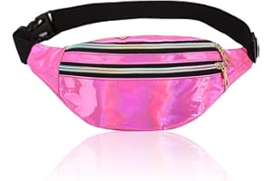 AYNKH Sac banane métallique tendance avec sangle réglable, fermeture éclair lisse, trois compartiments, sac banane étanche élégant, Rose, Taille unique