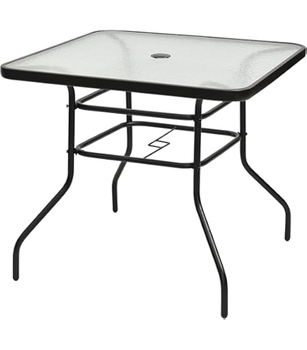 Tavolo Da Giardino Outsunny Quadrato Con Vetro - Per 4 Persone, Foro Ombrellone, 96.5x96.5x70cm