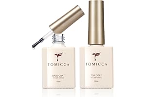 TOMICCA 2 * 15ML Base Coat et No Wipe Top Coat Kit de Vernis Semi Permanent, Soak Off Gel UV/LED Cadeau pour Studio de Manucure DIY Home