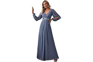 Ever-Pretty Vestito da Cerimonia Elegante Linea ad A Scollo a V Appliques Plissettato Donna Taglie Forti Abiti da Sera 00461