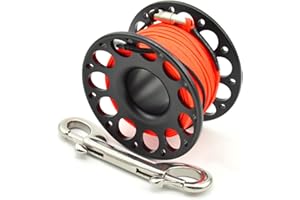 FRDHEE Mulinello Subacqueo 30 metri, Bobina da Dito con Doppio Moschettone E Sagola per Immersioni(Nero)