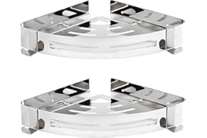 TUOHBOVA Estanteria de Esquina Ducha Sin Taladros, Estanteria Organizador Pared Adhesivo de Acero Inoxidable Para Baño y Cocina, con 4 Ganchos, Plata ((2 Piezas)