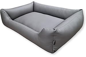 4L Textil Mario Wasserfestes Hundebett Aus Kunstleder - Hundekorb für Große und Mittelgroße Hunde - XXL Hundesofa Wasserfest (120x90 cm, Grau)