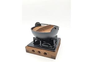 YAMAKO Komplettset für Japanisches Nabe, φ14,8cm Topf mit Zedernholzdeckel & Konro Tischofen 16cm Tischwärmer, für Japanisches Fondue Nabe Shabu-shabu, Hergestellt in Japan 21156 80027