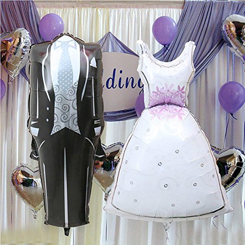 LAAT 2 PCS Romantische Hochzeit Dekorationen Ballons Braut und Bräutigam Kleid geformte Folien-Ballone für Heirat Jahrestag Karikatur - 4