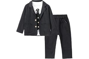 Lito Angels Baby Kids Boys Gentleman Striped Suit Set Formal Wedding Outfits with Jacket