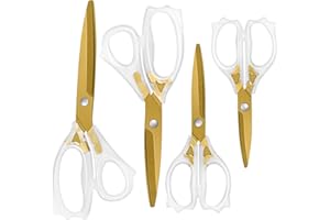 Uaugulft Acrylic Scissors, Sharp Titanium Blades with Ergonomic ABS Handle, Multi-purpose Scissors Set of 4, Suitable for Sewing and Household, Clear and Gold-Toned
