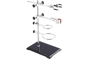 OLYCRAFT Laboratory Grade Stand Support Set with Coated Base (8.3"x5.4") Rod (Length 13.8") 2 Retort Rings Flask Clamp Clamp Retort Jaw and lab Finger Clamps for Laboratory Experiments