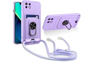 Aithne Handykette Hülle kompatibel mit Xiaomi Mi 11 5G, 360 Grad Ringhalter Stand [Kartenfach] mit Kordel zum Umhängen Silikon Schutzhülle - Lila