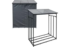 Toboli Stojak na drewno kominkowe 185 x 83 x 185 cm na zewnątrz, do 2000 kg czarny, ze stali malowanej proszkowo, drewutnia z dachem i plandeką chroniącą