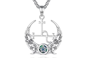 EUDORA Harmony Ball Damski naszyjnik wiccański ze srebra próby 925, wisiorek w stylu vintage z potrójnym pedantem wiedźmy, magiczna gwiazda chaosu, 61 cm/55,9 cm