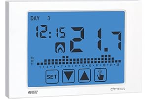 VEMER VE451100 CHRONOS - Termostato Digital Programable de Pantalla Táctil Electrónica para Calefacción y Aire Acondicionado con Adecuado Montaje en Pared, Alimentación Pilas, Blanco