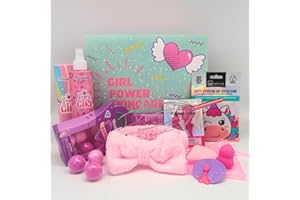 COOL&CUTE Pack Skincare Infantil. Set cuidado facial y corporal infantil "Girl Power Skincare" con 17 accesorios + Caja de Regalo. Skincare Infantil. Kit de cuidado de la piel infantil. Pack de belleza.