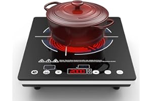 ‎VBGK VBGK Glaskeramikkochfeld,220V 2000W Tragbar Glaskeramik Kochfeld Elektroherd, Einzelbrenner Elektrokochfeld LED-Touch-Steuerung, 10 Leistungsstufen, Kindersicherung und Timer, Überhitzungsschutz