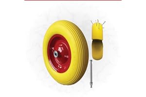 ALBE GMBH albe Schubkarrenrad mit Achse Stahlfelge Kugellager Ersatzrad PU-Rad Vollgummi Pannensicher 4.80/4.00-8 Ø 390mm 200 Kg Achse: 137 mm Ø 15,6 mm