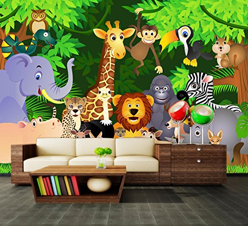Fototapete Urwaldparty Kinder Tapete Kunstdruck Wandbild Vliestapete XXL | XXL 400 x 280 cm - 8 Teile | Vlies