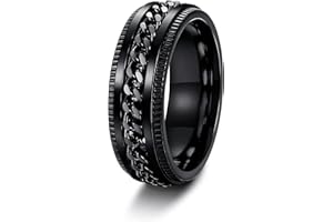 LOLIAS Men's Rings Stainless Steel Rings for Men Twisted Chain Ring Spinner Ring Beer Bottle Opener Rings Spinner Chain Link Shaped Band Rotatable Vintage Mens Black Ring