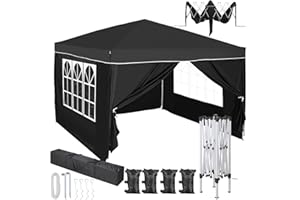 KANWOD RELY ON QUALITY KANWOD Tonnelle de Jardin Pliable 3x3 m, Pop-up, Étanche de 9 m² avec 4 Parois Latérales et Fenêtres, Barnum Pliant avec Protection UV pour Événements, Jardin, Stand de Marché, Barbecue