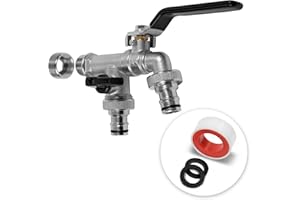 YourCasa Wasserhahn Garten 1/2 Zoll & 3/4 Zoll aus Messing inkl. 2 Schlauchanschlss & Dichtband - Kugelhahn Aussen Frostsicher - Auslaufhahn Regentonne Außenwasserhahn Auslaufventil (Doppel Schwarz)