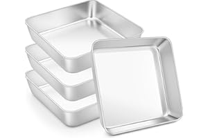 HaWare Set di 4 pirofile, quadrate, in acciaio inox, piccoli stampi rettangolari, ideali per lasagna/brownie/torte, sani e lavabili in lavastoviglie, 15 x 15 x 5 cm