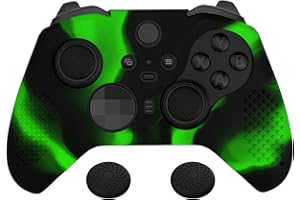 eXtremeRate PlayVital Schutzhülle für Xbox Elite Controller Series 2, Anti-Rutsch Silikon Case Hülle+2 Thumbstick Kappen Aufsätze für Xbox Elite Series 2/2-Core Controller-Schwarz Grün