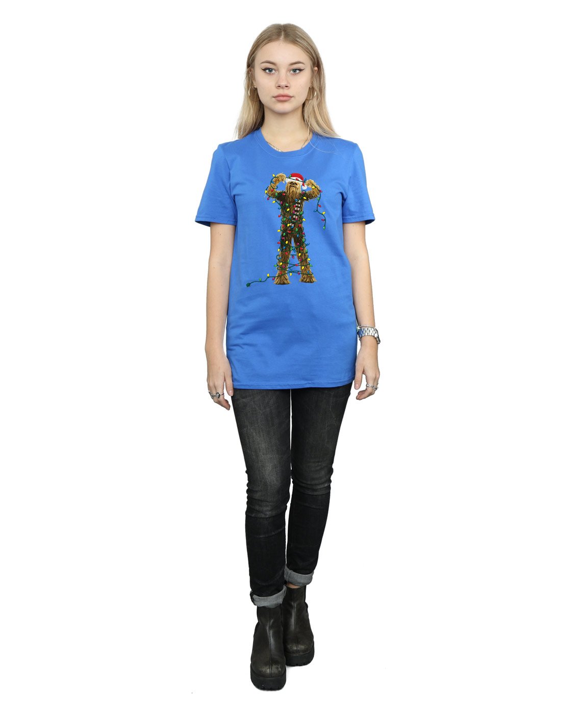 Star-Wars-Damen-Chewbacca-Christmas-Lights-Boyfriend-Fit-T-Shirt-Medium-Knigsblau