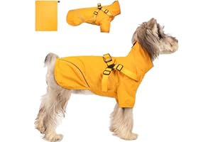 AIMYDOG Regenmantel für kleine und mittelgroße Hunde, wasserdichte Regenjacke mit integriertem Geschirr für nasses Wetter, leicht zu tragen, reflektierender Zupf, Gelb, Größe XL